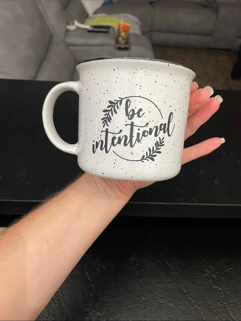 QSBC Women Speckled Ceramic Mug - White with Black Print